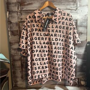 🆕 Karl Lagerfeld Men's Casual Pink and Black Button Down Shirt